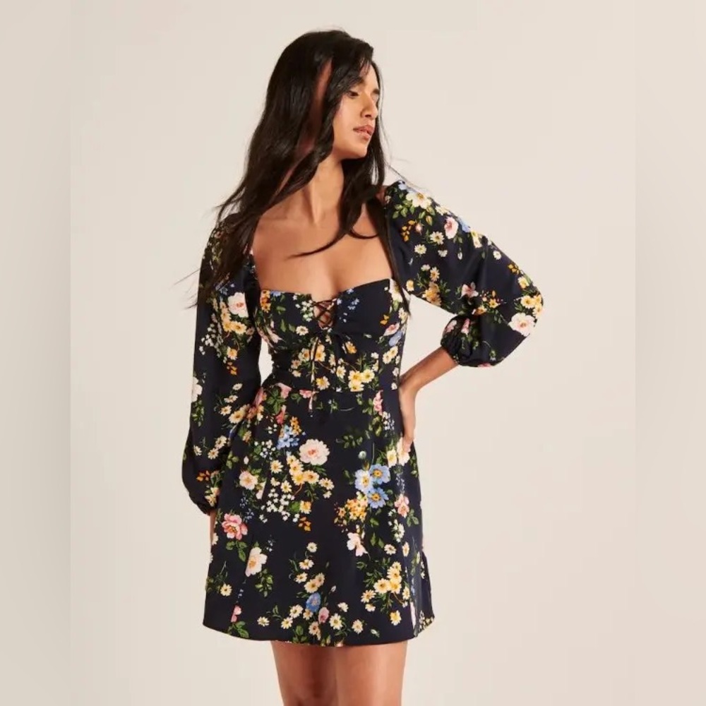 Abercrombie & Fitch Navy Floral Long Sleeve Dress
